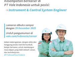 PT Vale Indonesia Buka Lowongan Posisi Instrument & Control System Engineer, Pendaftaran Hingga 29 Desember 2025